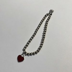 Tiffany Red Heart Tag Bead Beacelet